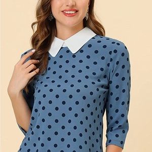 Allegra K Women's Polka Dots Contrast Top 3/4 Sleeves Blouse